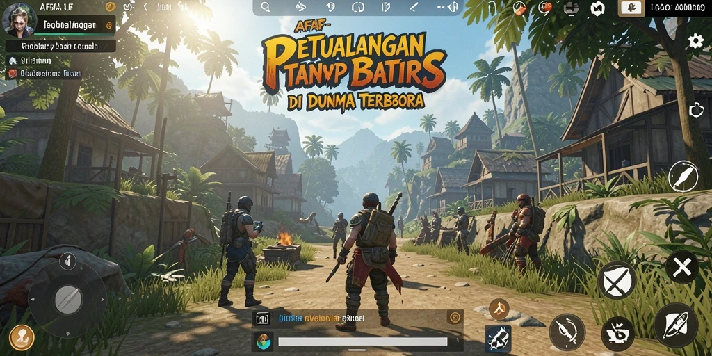 Screenshot utama AFAF menampilkan petualangan di dunia terbuka yang luas.