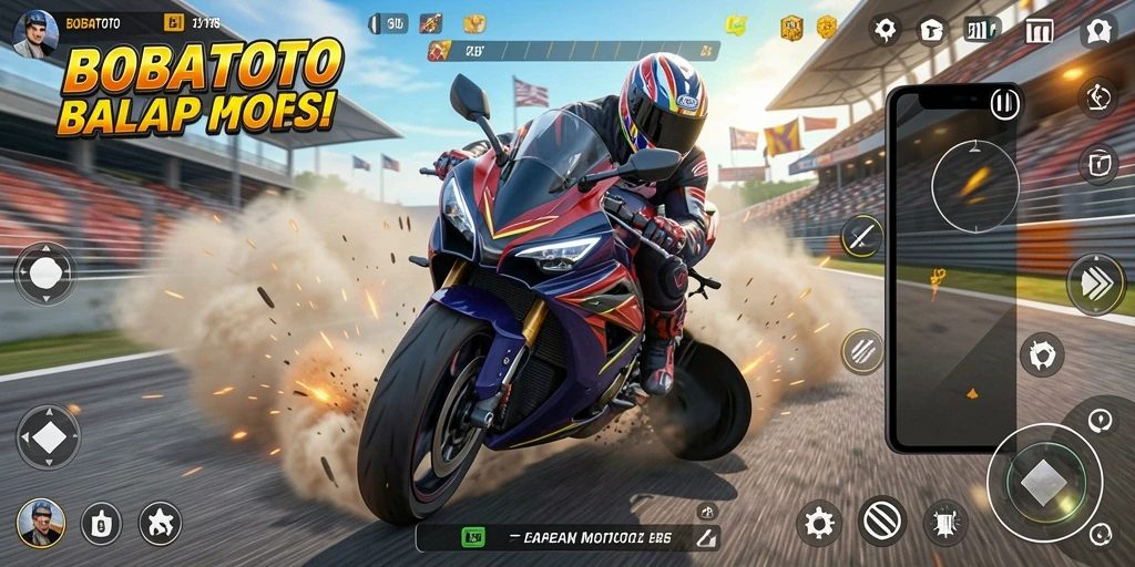 Gameplay seru BOBATOTO saat balapan motor di trek penuh tantangan.