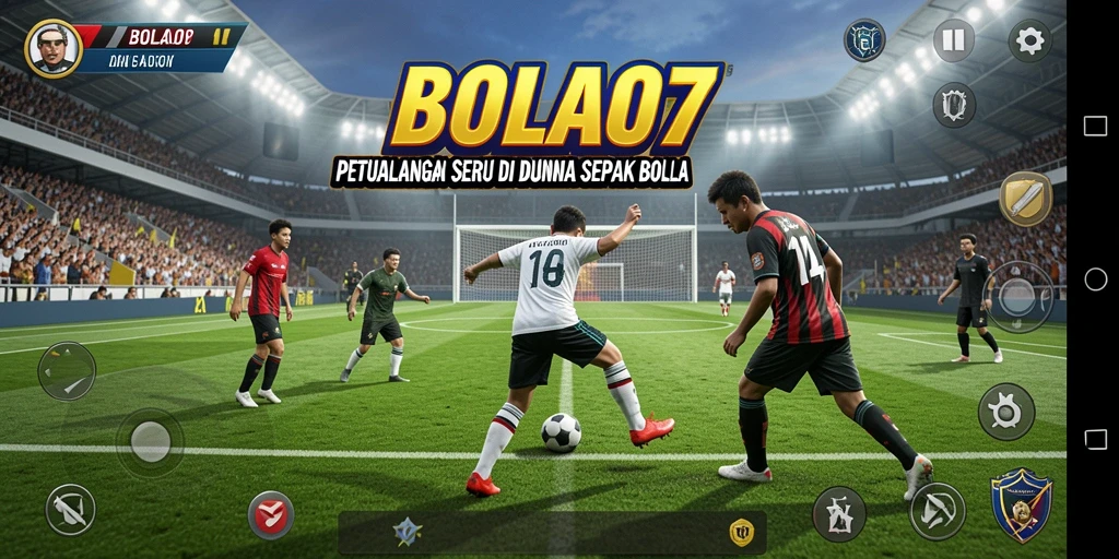 Gambar gameplay BOLA07 menampilkan aksi seru dalam petualangan sepak bola.