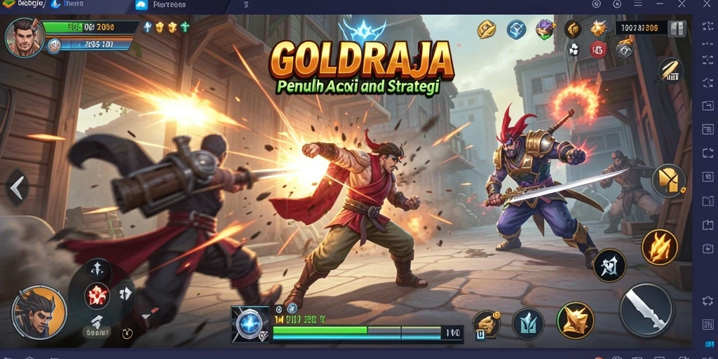 Tangkapan layar dari gameplay <strong>GOLDRAJA</strong> yang menunjukkan aksi pertarungan seru dan karakter yang dinamis.