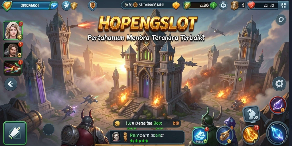 Tampilan menara dan serangan musuh dalam gameplay HOPENGSLOT.