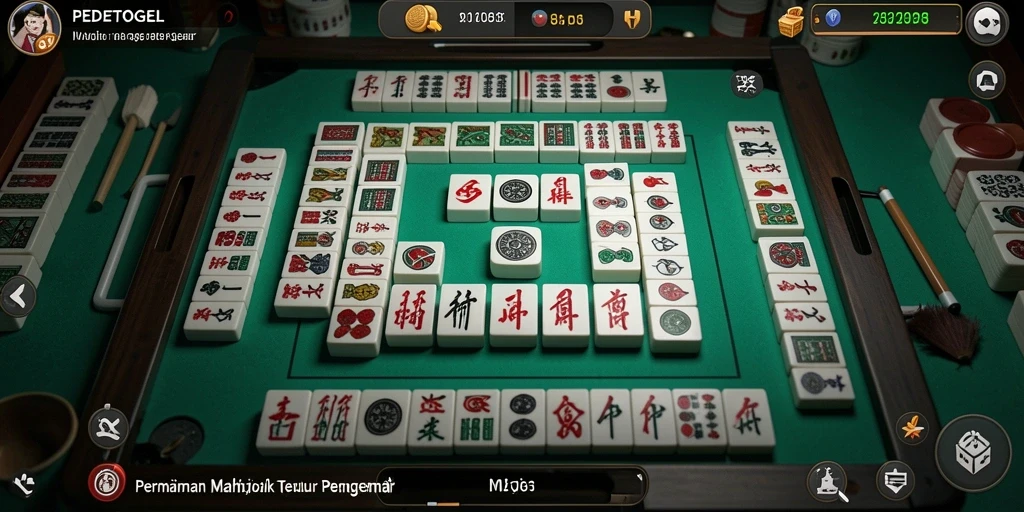 Screenshot gameplay PEDETOGEL yang menampilkan ubin Mahjong berwarna-warni.
