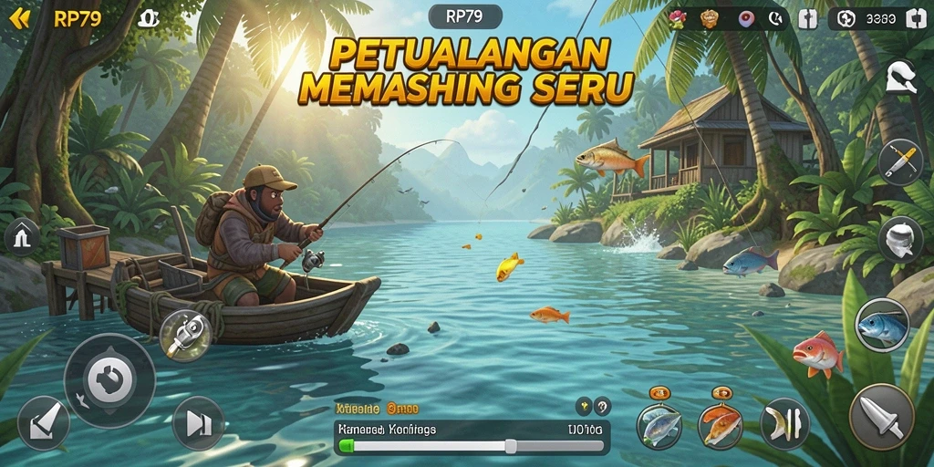 Tampilan gameplay RP79 yang menegangkan saat memancing ikan.