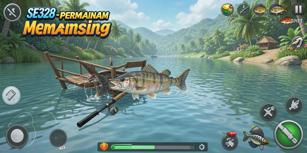 Gameplay SE328 menunjukkan pengalaman memancing yang seru dan menarik.