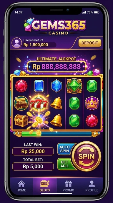Tampilan utama aplikasi gems365 yang bersih dan sederhana.